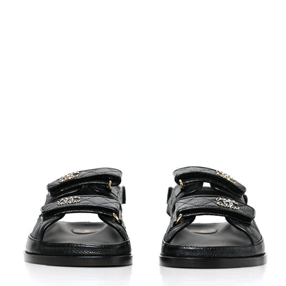 Chanel Grained Calfskin Velcro Dad Sandals 40 Black 2 of 8
