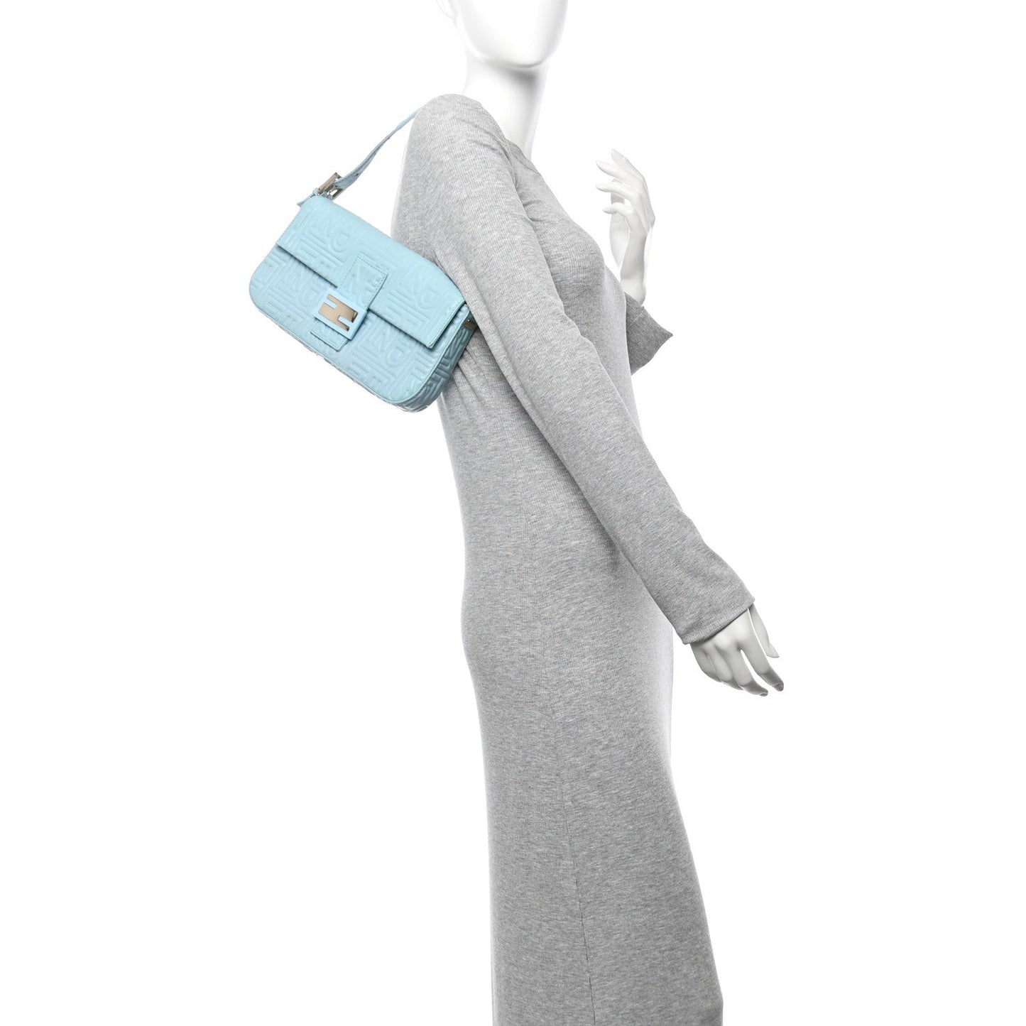 Nappa Logo Embossed Baguette Blue