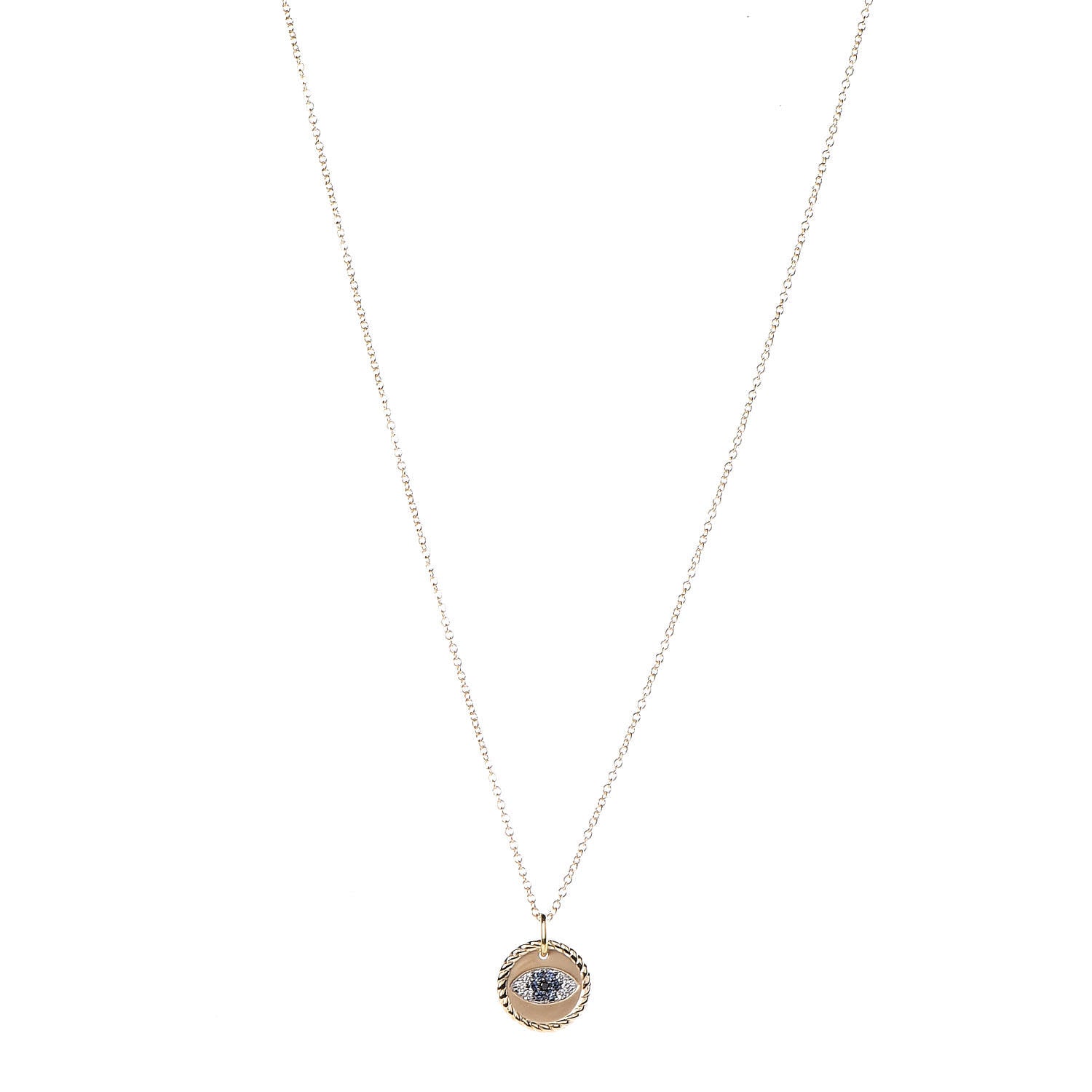 David Yurman 18K Yellow Gold Blue Sapphire Diamond Evil Eye Necklace 1 of 7