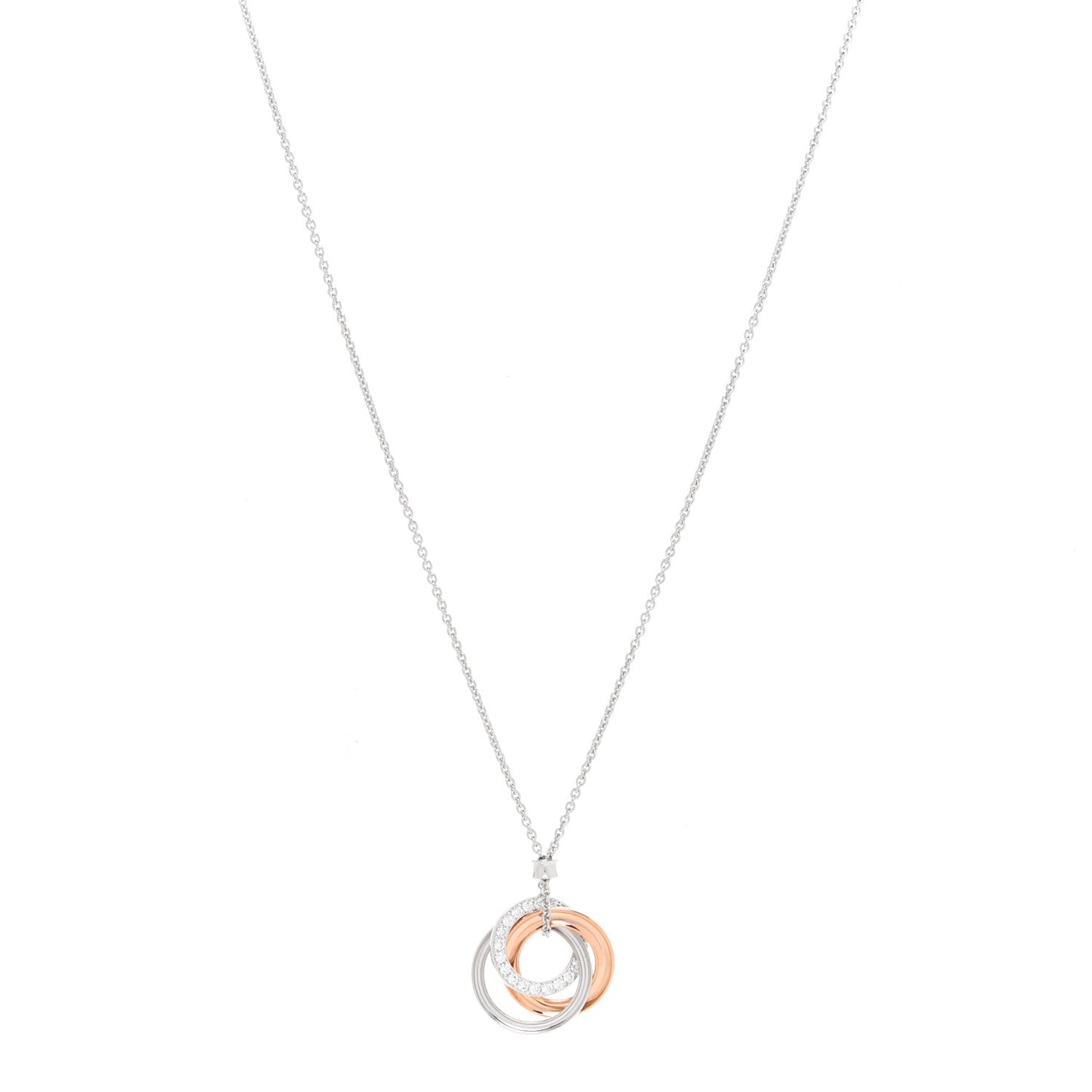 18K White Rose Gold Diamond 1837 Triple Interlocking Circles Pendant Necklace