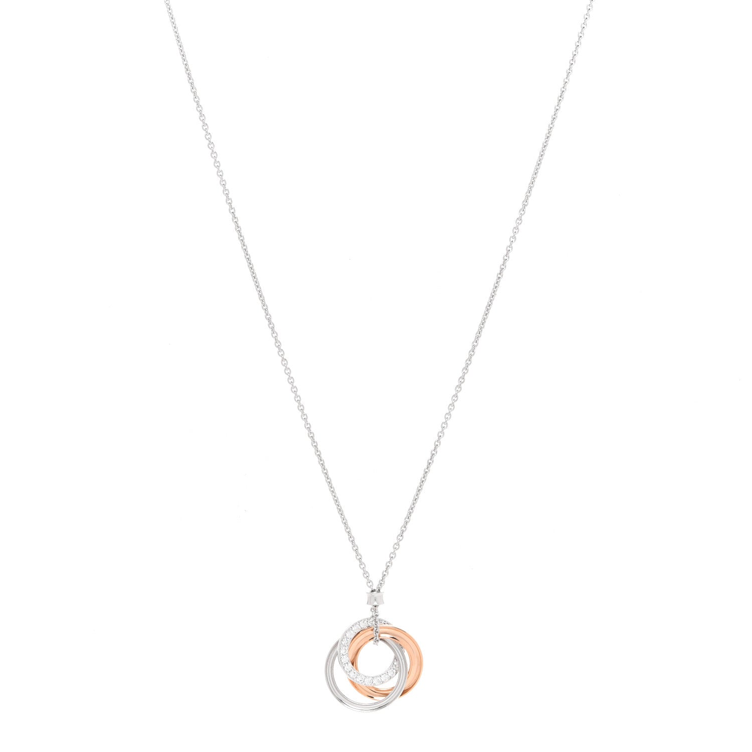 Tiffany 18K White Rose Gold Diamond 1837 Triple Interlocking Circles Pendant Necklace 1 of 6
