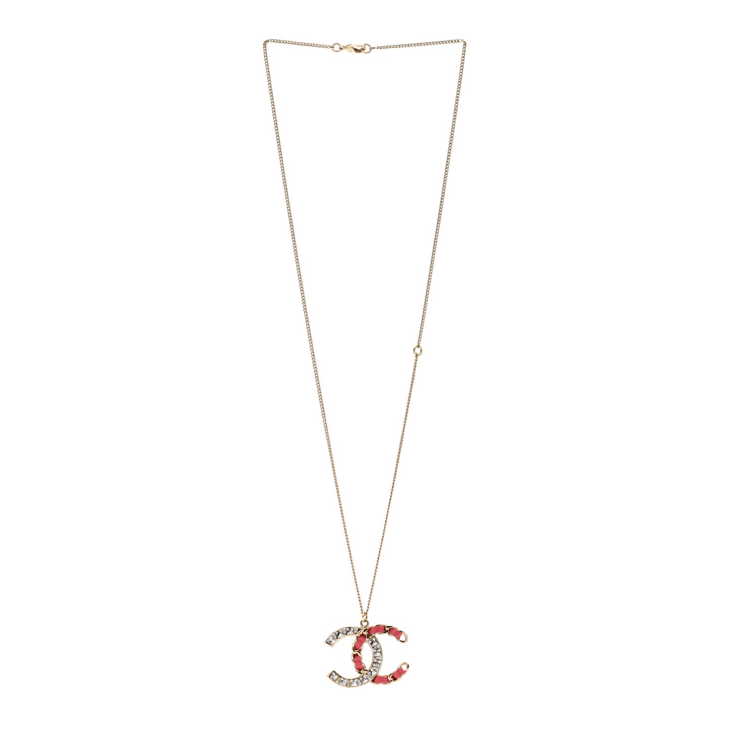 Lambskin Baguette Crystal CC Necklace Gold Pink