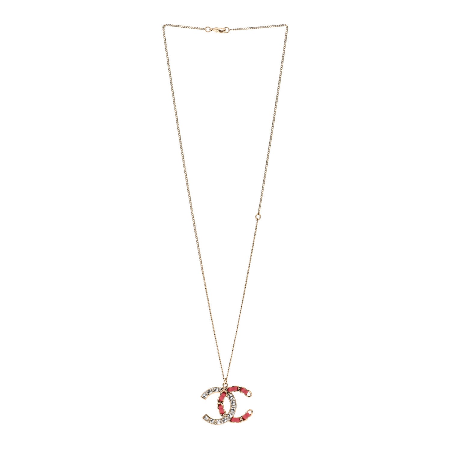 Chanel Lambskin Baguette Crystal CC Necklace Gold Pink 3 of 5