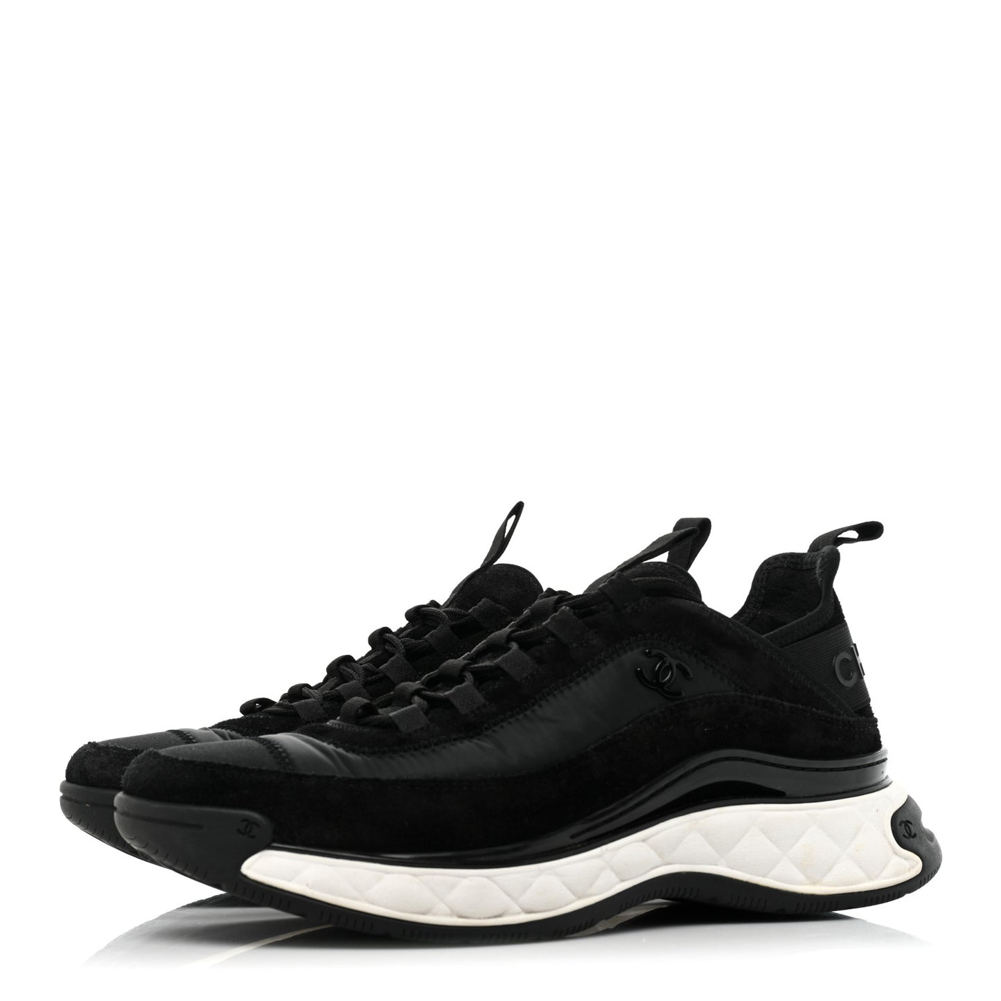 Velvet Calfskin Mixed Fibers CC Sneakers 40 Black