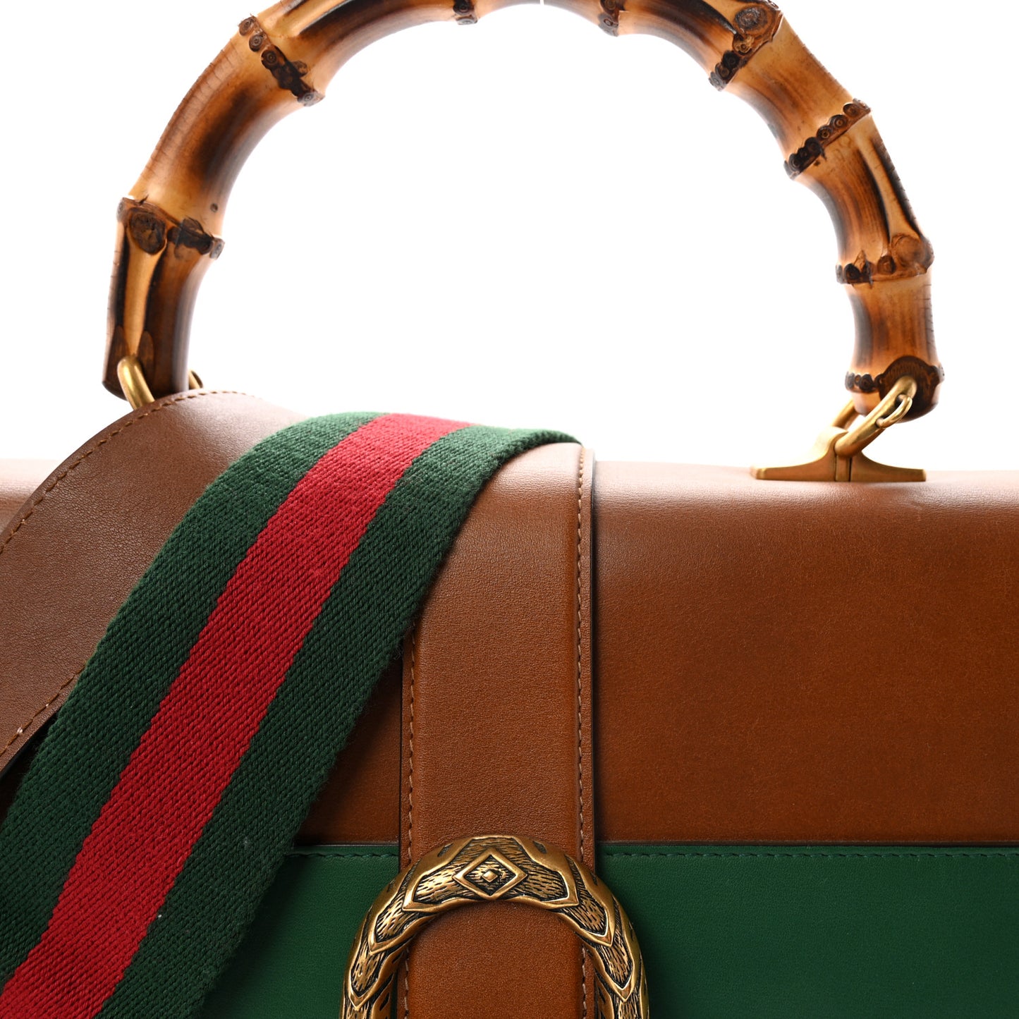 Moon Calfskin Web Large Dionysus Bamboo Top Handle Bag Cuir Bright Evergreen Hibiscus Red