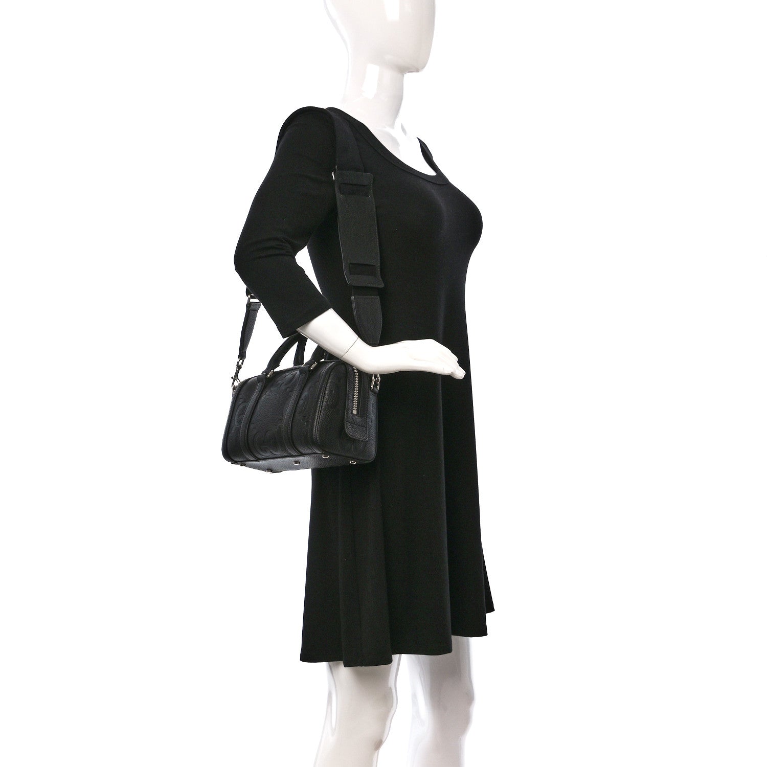 Gucci Piuma Calfskin Jumbo GG Embossed Mini Duffle Bag Black 2 of 8