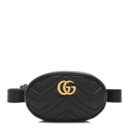 Gucci Calfskin Matelasse GG Marmont Belt Bag 85 34 Black 1 of 12