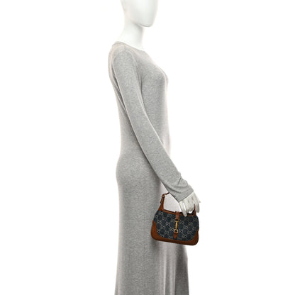 Gucci New Denim GG Monogram Calfskin Mini Jackie 1961 Hobo Blue Tea Cuir 2 of 11