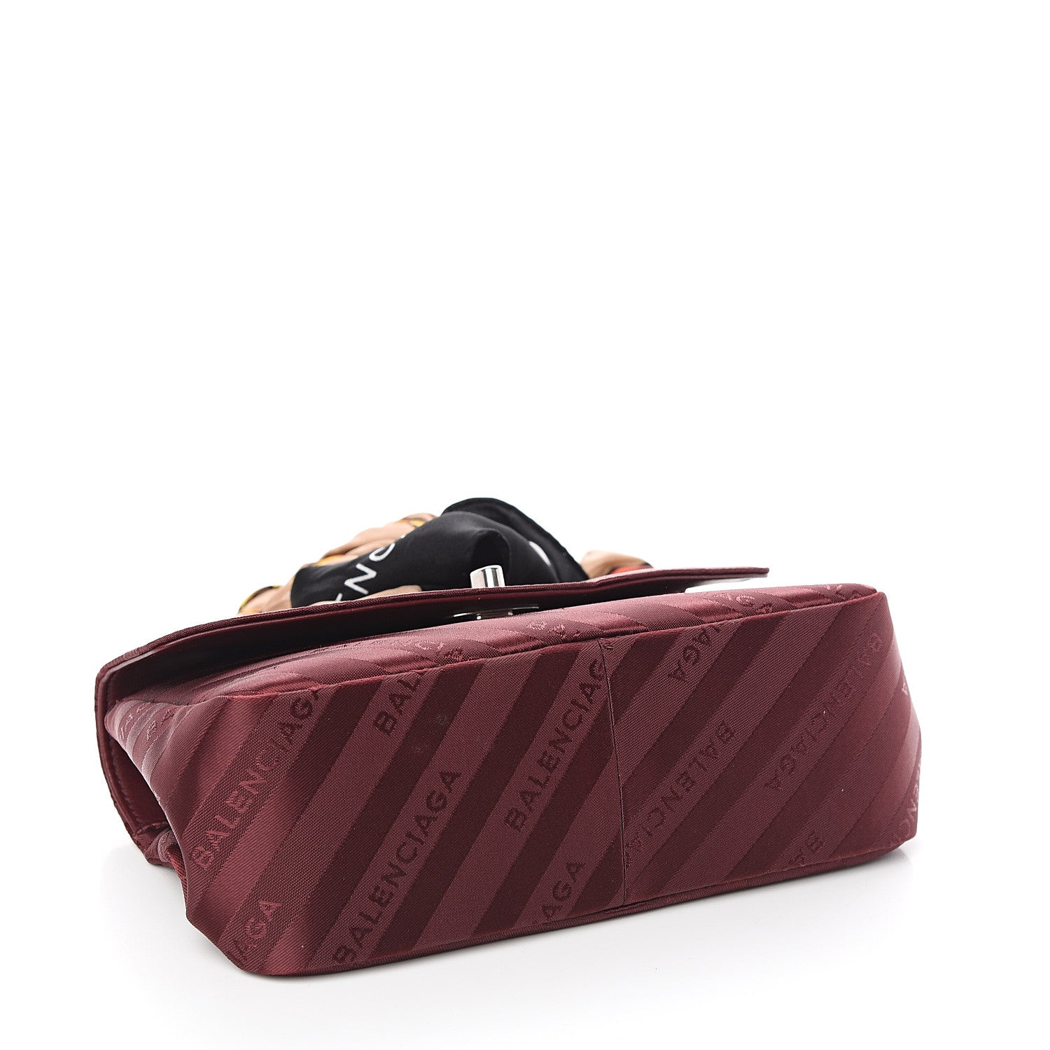 Balenciaga Nylon Jacquard Diagonal Logo Small Scarf Lock Chain Shoulder Bag Rouge Bordeaux Black Beige 3 of 10