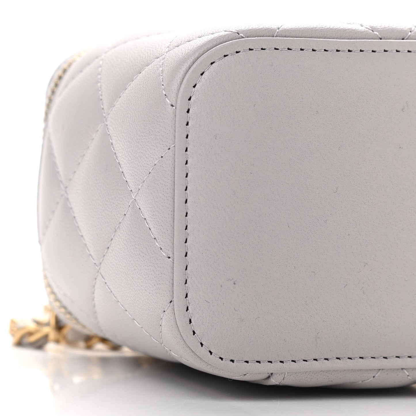 Lambskin Quilted Top Handle Mini Vanity Case With Chain Grey