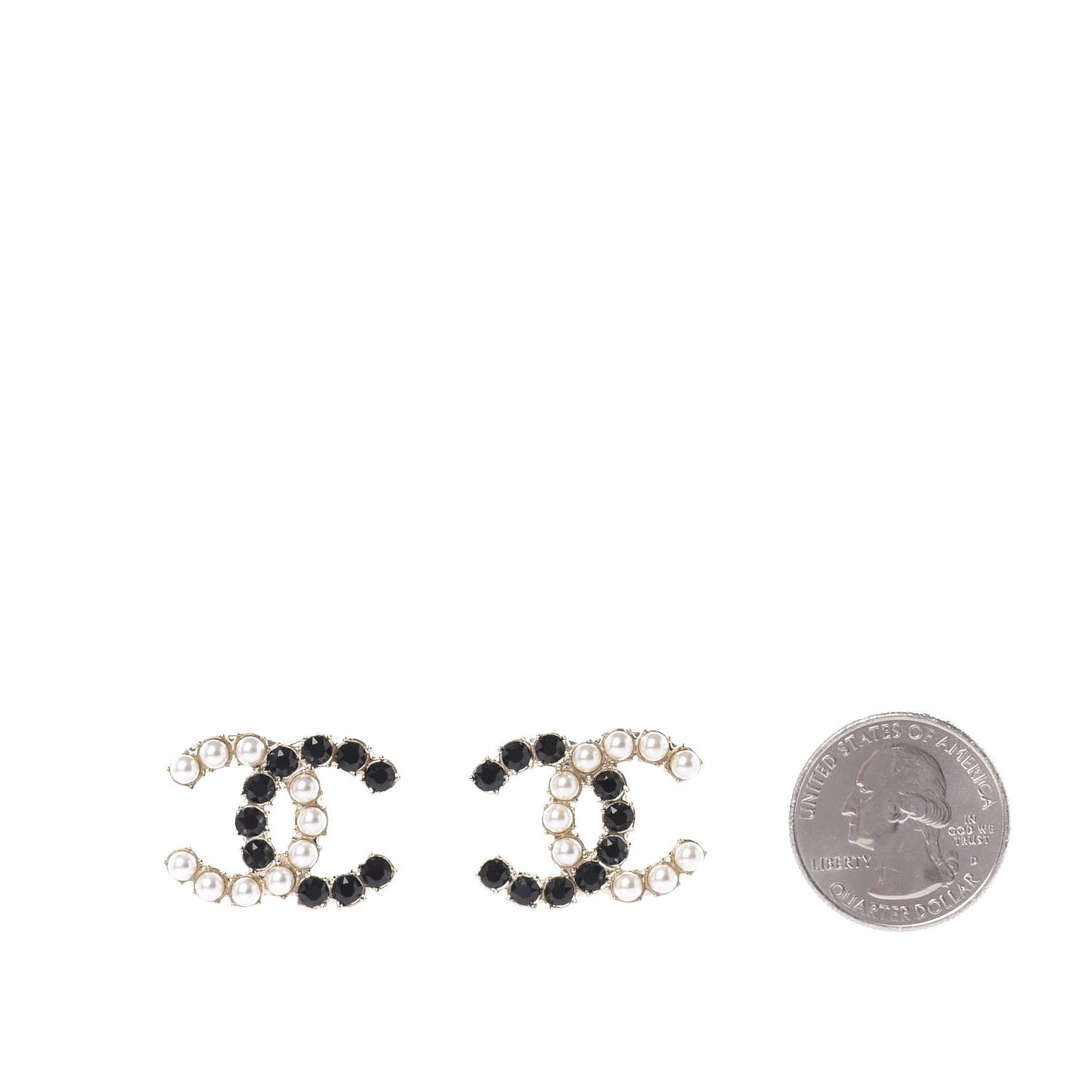 Resin Pearl CC Dazzling Domino Earrings Gold Black