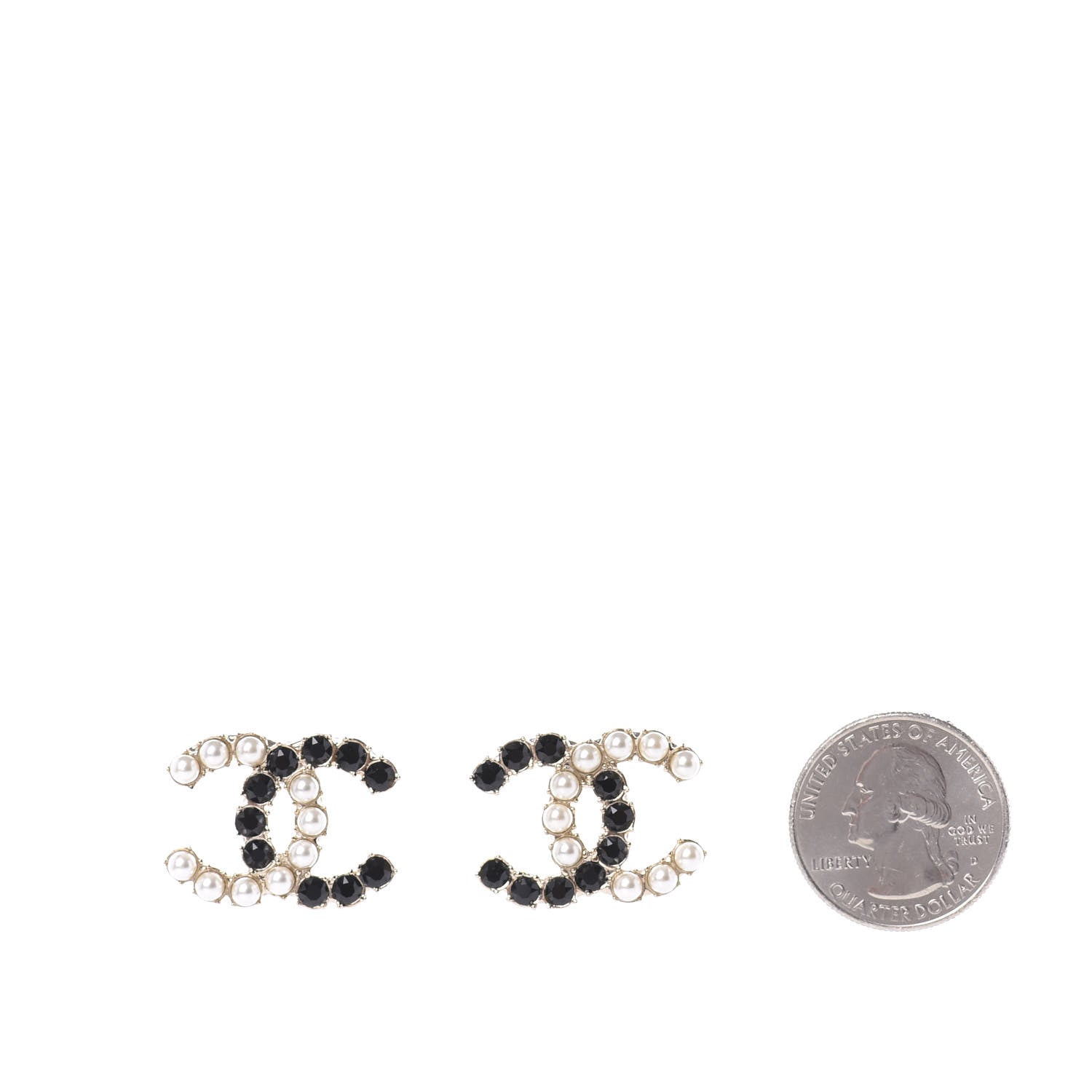 Chanel Resin Pearl CC Dazzling Domino Earrings Gold Black 2 of 5