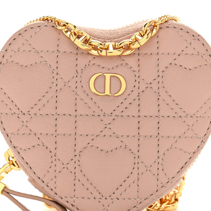Christian Dior Calfskin Cannage Dioramour Caro Heart Pouch With Chain Rose Des Vents 8 of 12