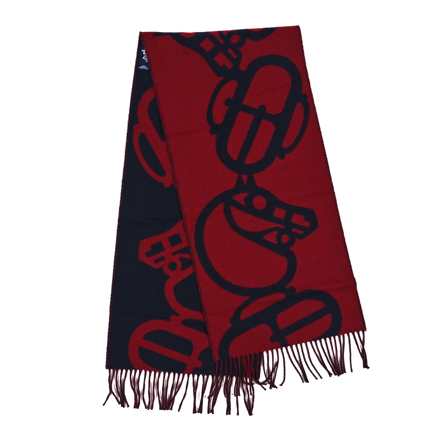 Hermes Cashmere Boucles et Camails Muffler Marine Bordeaux 2 of 3