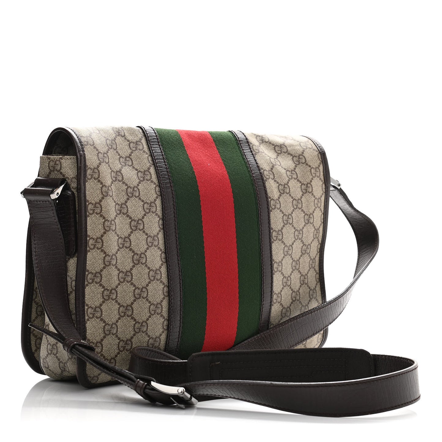 GG Plus Monogram Web Medium Flap Messenger Beige Dark Brown