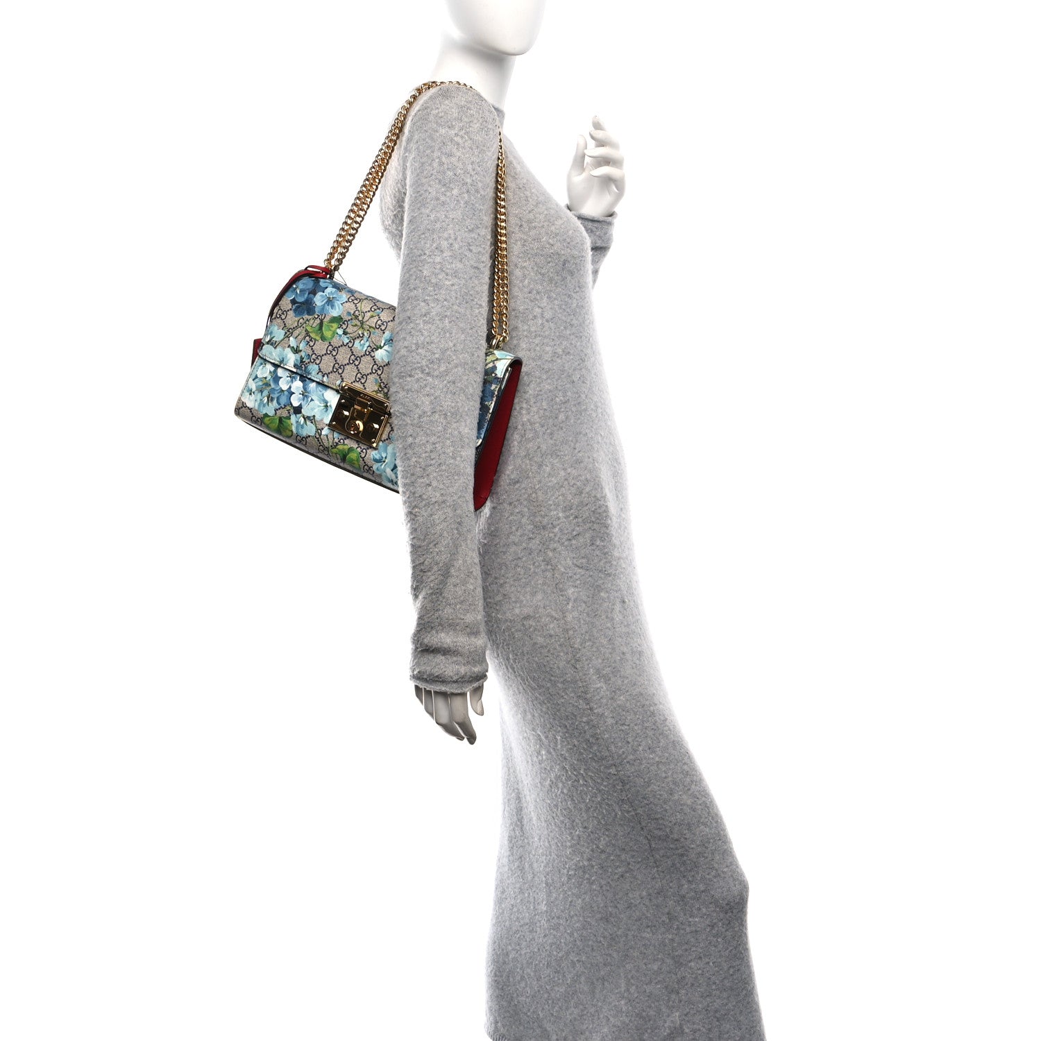 Gucci GG Supreme Monogram Blooms Medium Padlock Shoulder Bag Beige Blue Navy Hibiscus Red 2 of 11