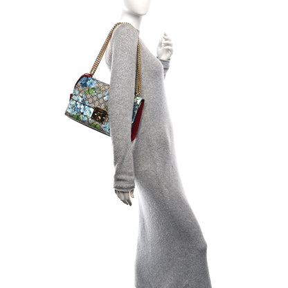 Gucci GG Supreme Monogram Blooms Medium Padlock Shoulder Bag Beige Blue Navy Hibiscus Red 2 of 11