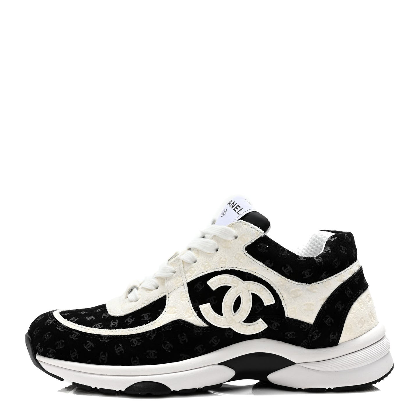 Nylon Suede Calfskin Printed CC Sneakers 38 White Black