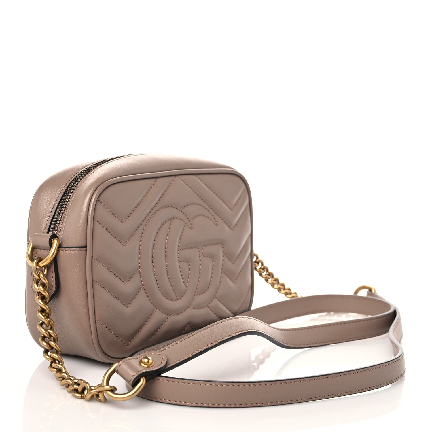 Gucci Calfskin Matelasse Mini GG Marmont Chain Shoulder Bag Porcelain Rose 2 of 7