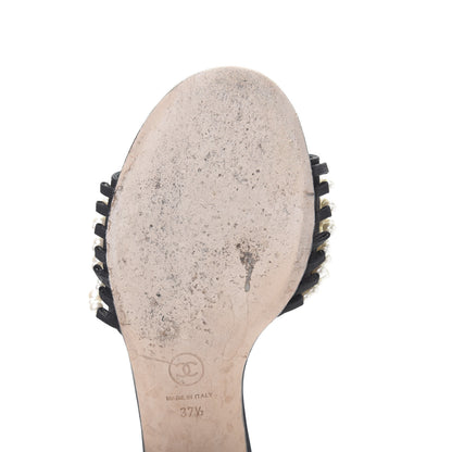 Chanel Felt Pearl Flat Sandals 37.5 Black 9 of 11