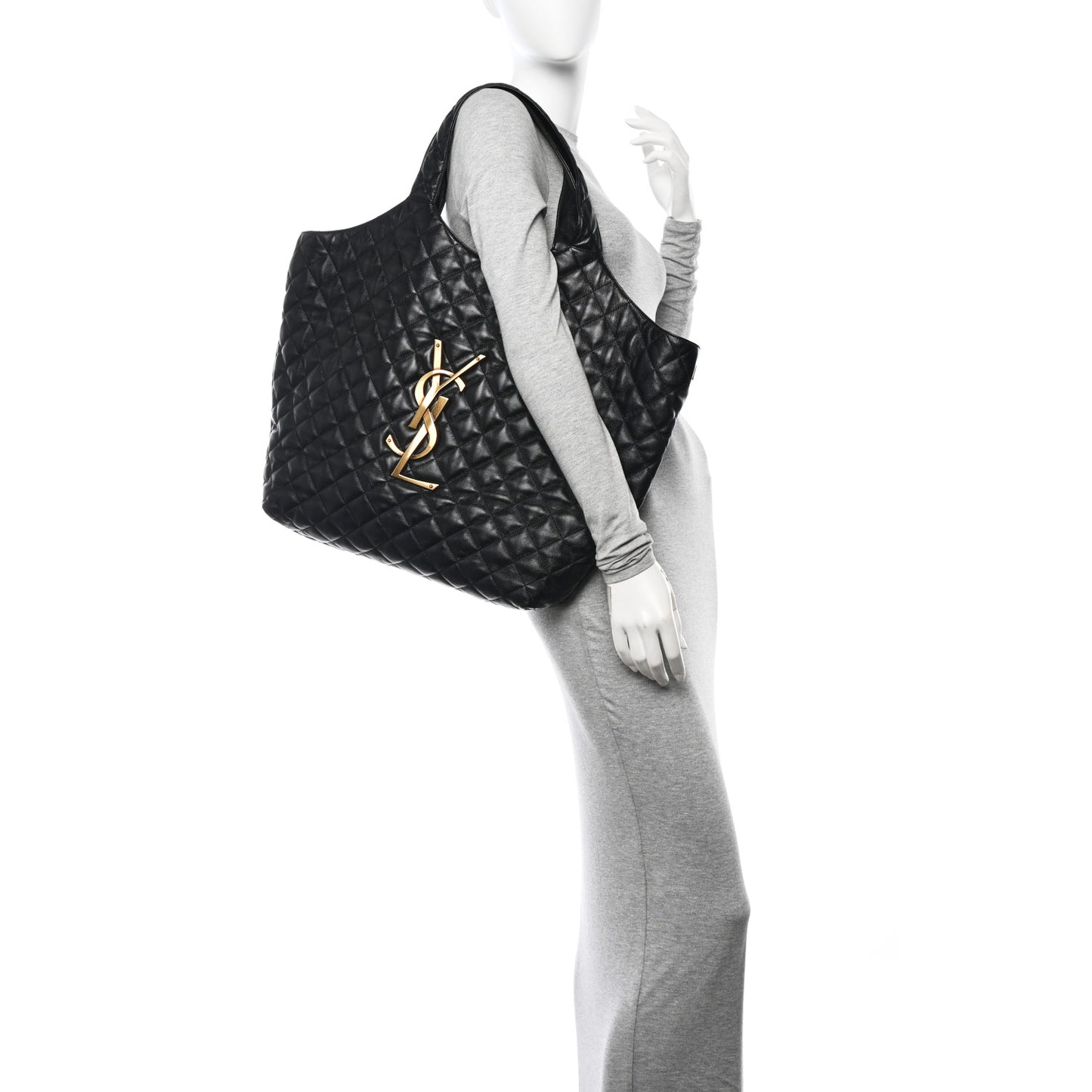 Lambskin Quilted Maxi Icare Shopping Tote Black
