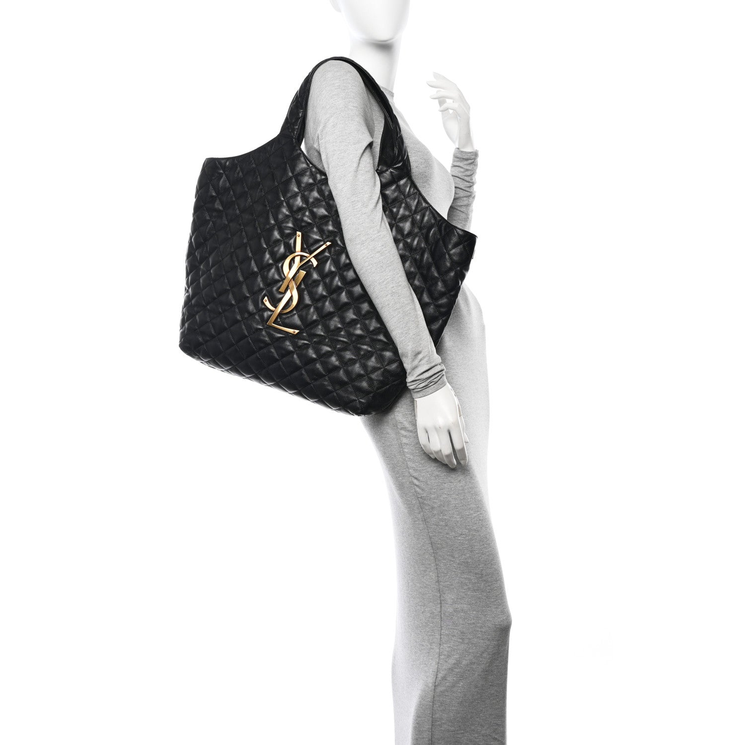 Saint Laurent Lambskin Quilted Maxi Icare Shopping Tote Black 2 of 10