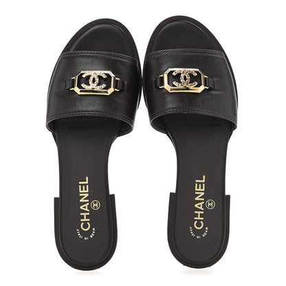 Chanel Shiny Calfskin CC Mules 39 Brown 2 of 11