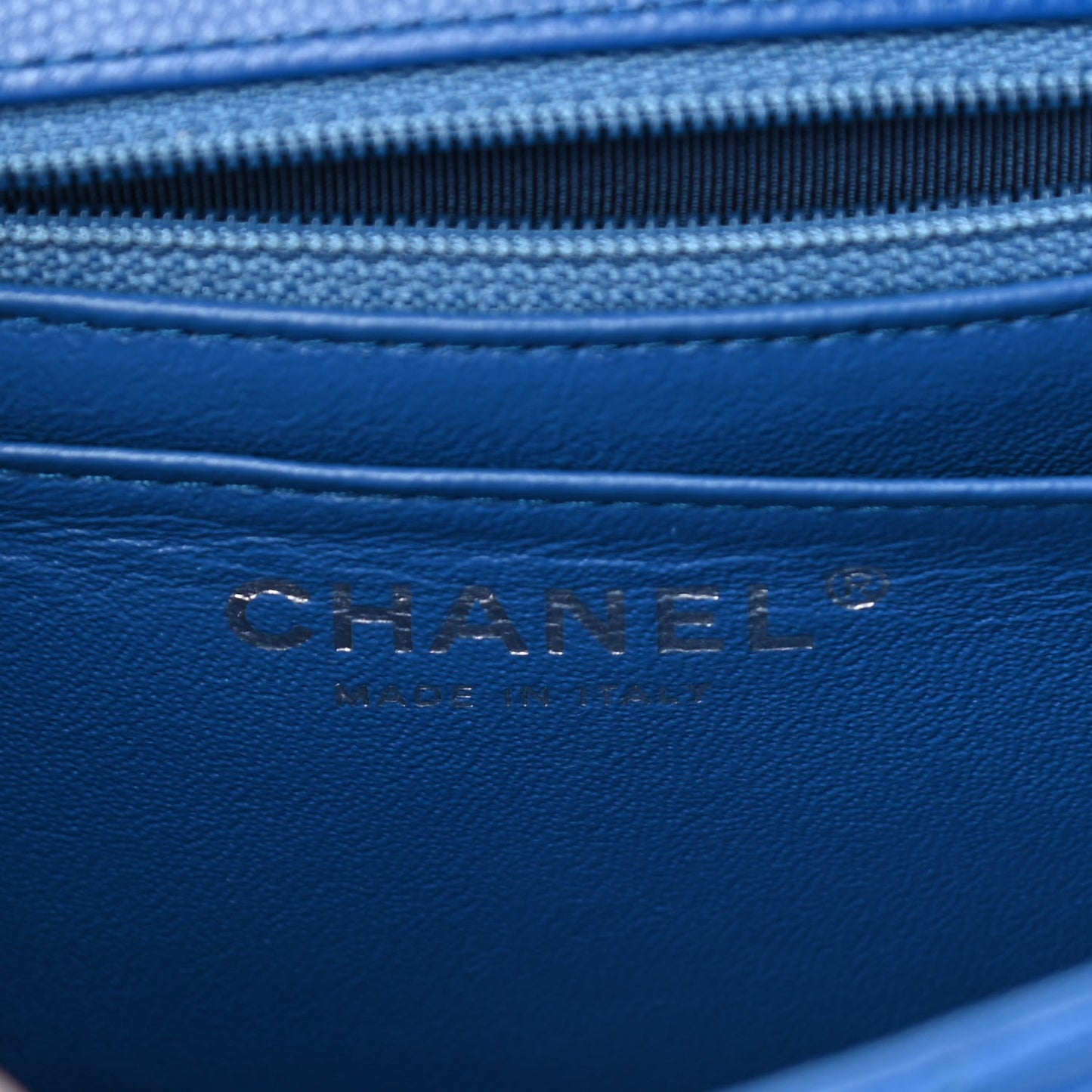 Caviar Chevron Quilted Mini Square Flap Blue
