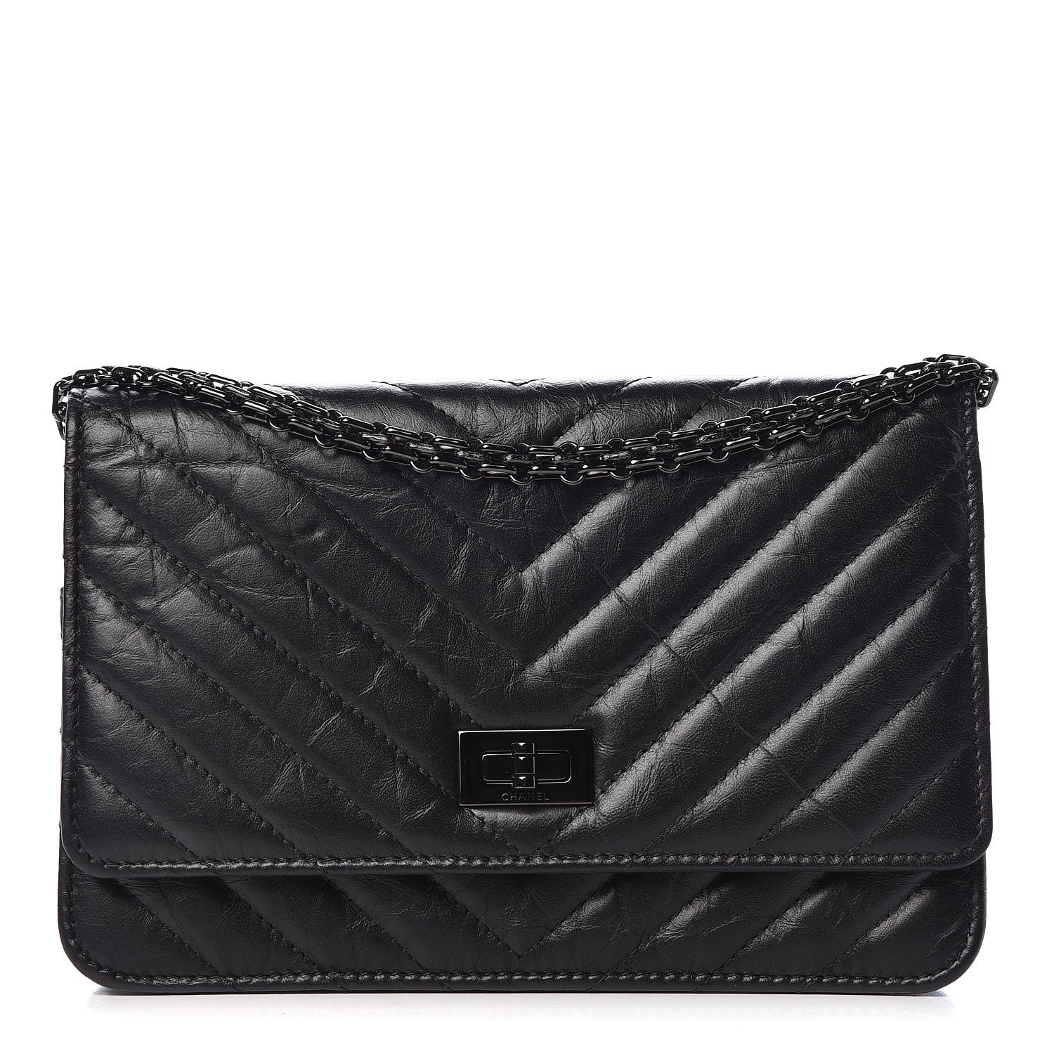 Chanel Aged Calfskin Chevron Quilted Reissue Wallet On Chain WOC So Black 1 of 9