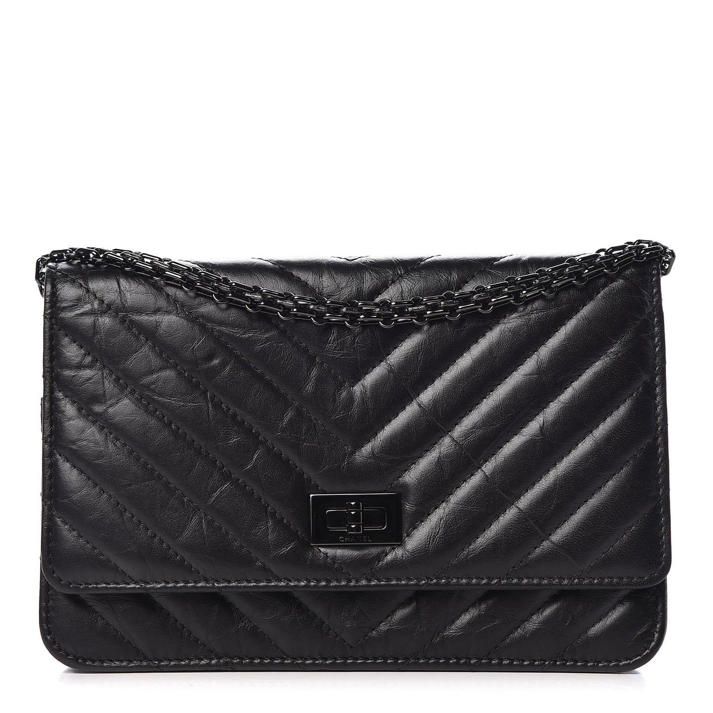 Aged Calfskin Chevron Quilted Reissue Wallet On Chain WOC So Black