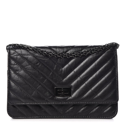 Chanel Aged Calfskin Chevron Quilted Reissue Wallet On Chain WOC So Black 1 of 9