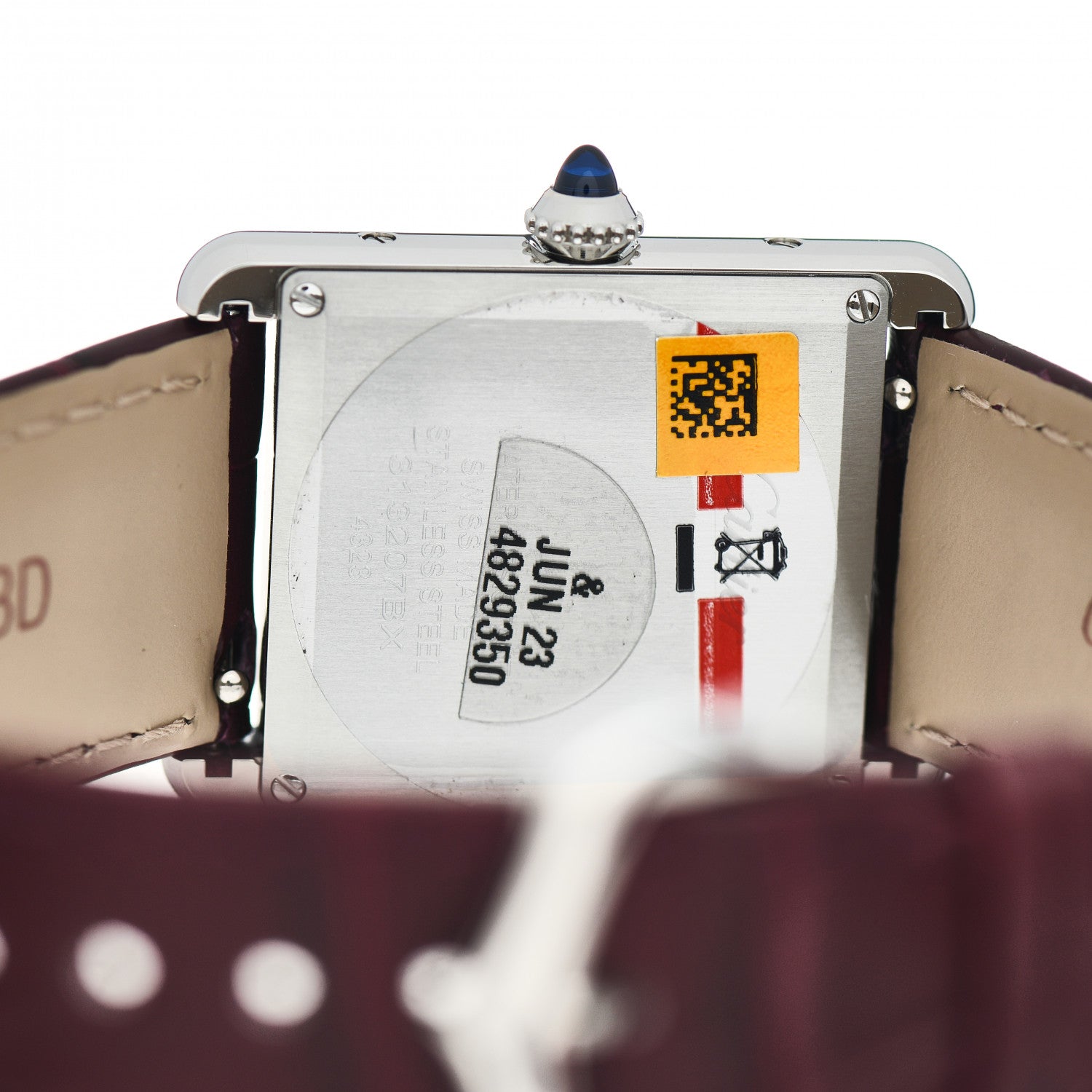 Cartier Stainless Steel Alligator 25mm Tank Must De Cartier Watch Burgundy 4 of 5