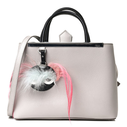 Fendi Vitello Dolce Fox Goat Bi-Color Sad Eyes Mirror Charm Petite 2Jours Tote Grigio Polvere Black 1 of 14