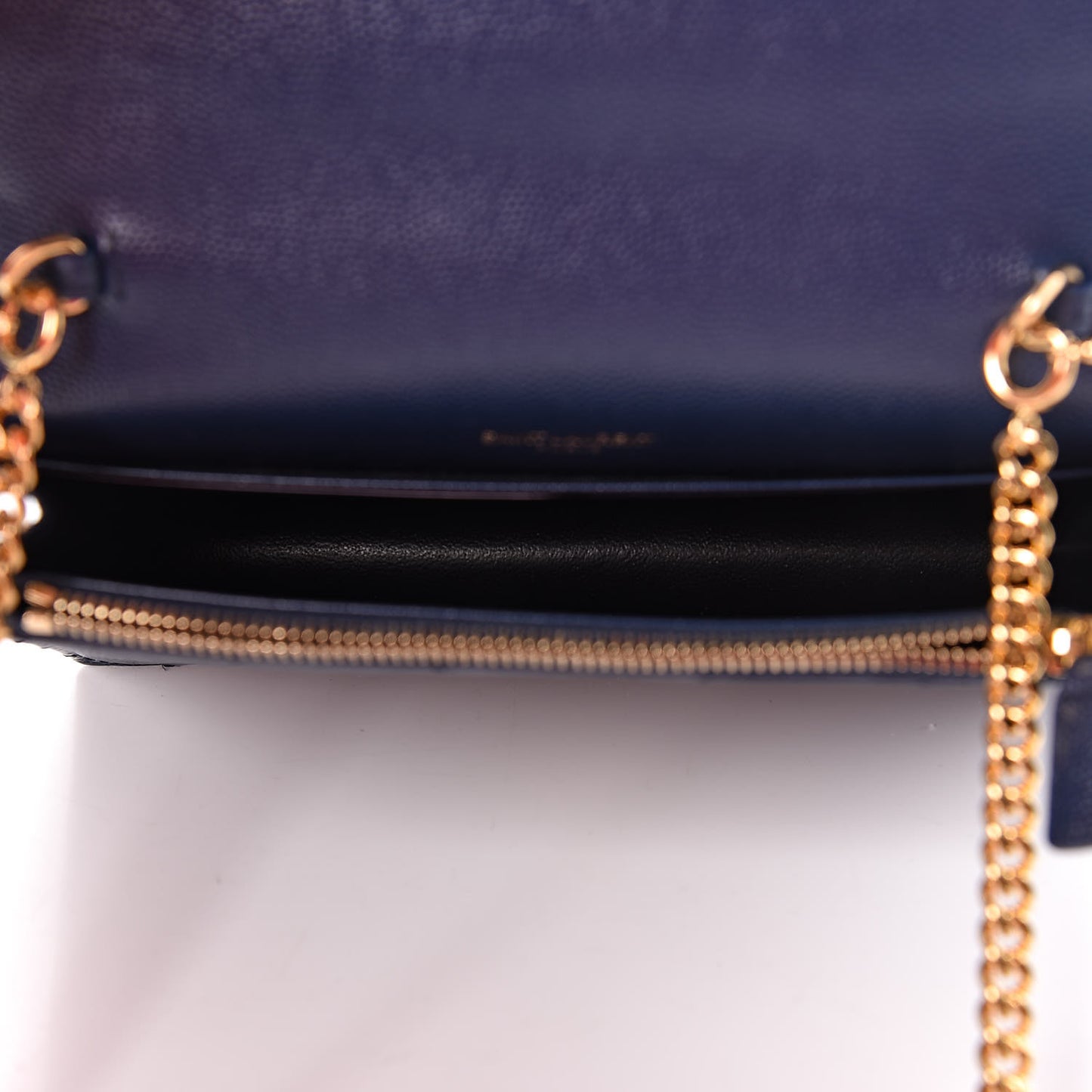 Grain De Poudre Matelasse Chevron Monogram Envelope Chain Wallet Navy