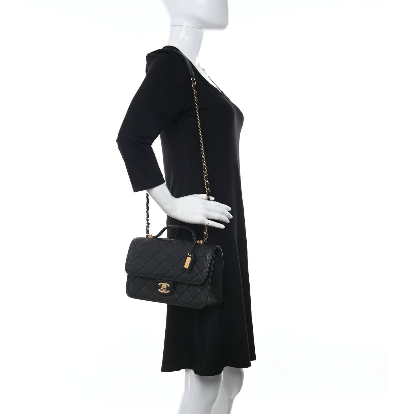 Caviar Quilted School Memory Small Top Handle Flap Black