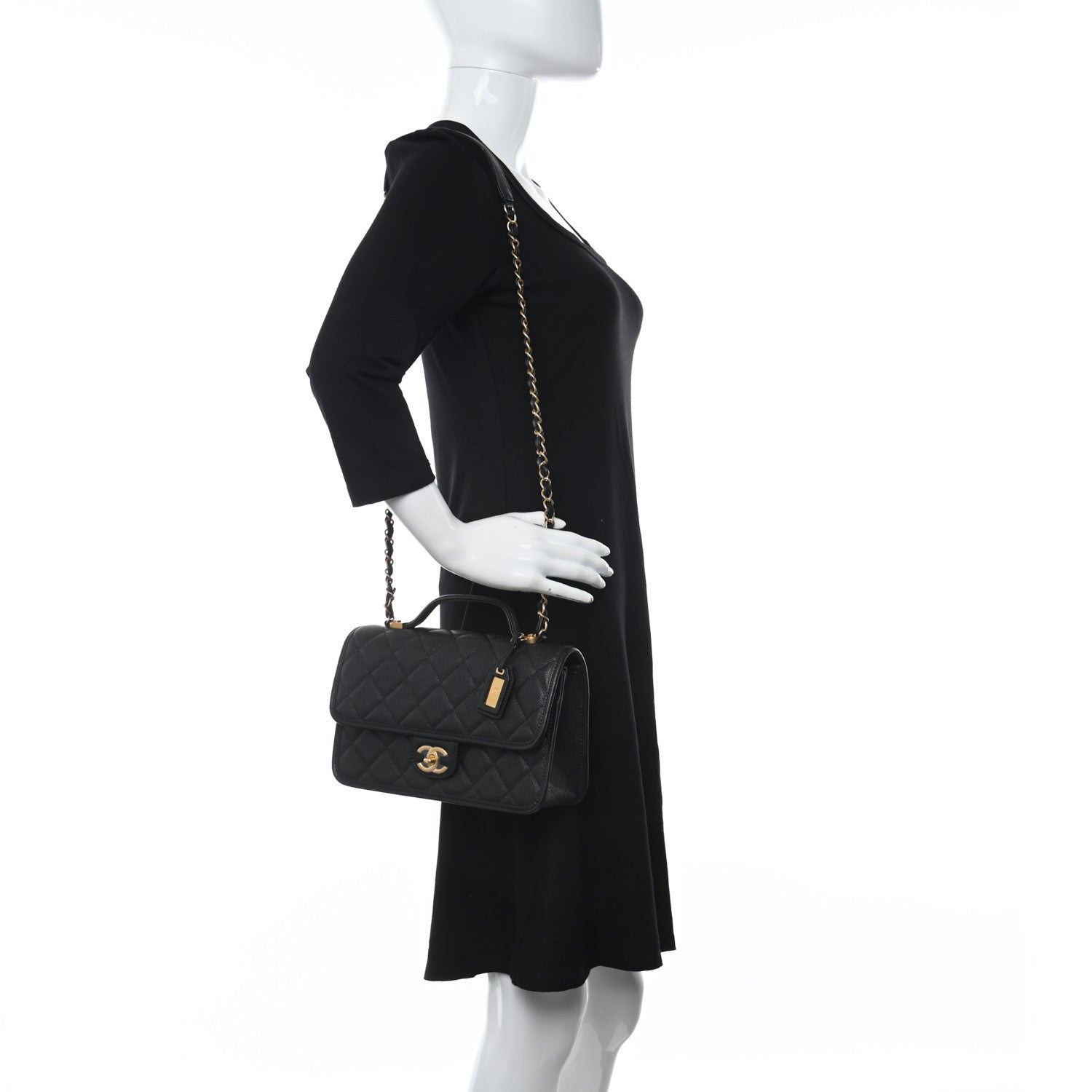 Chanel Caviar Quilted School Memory Small Top Handle Flap Black 2 of 11