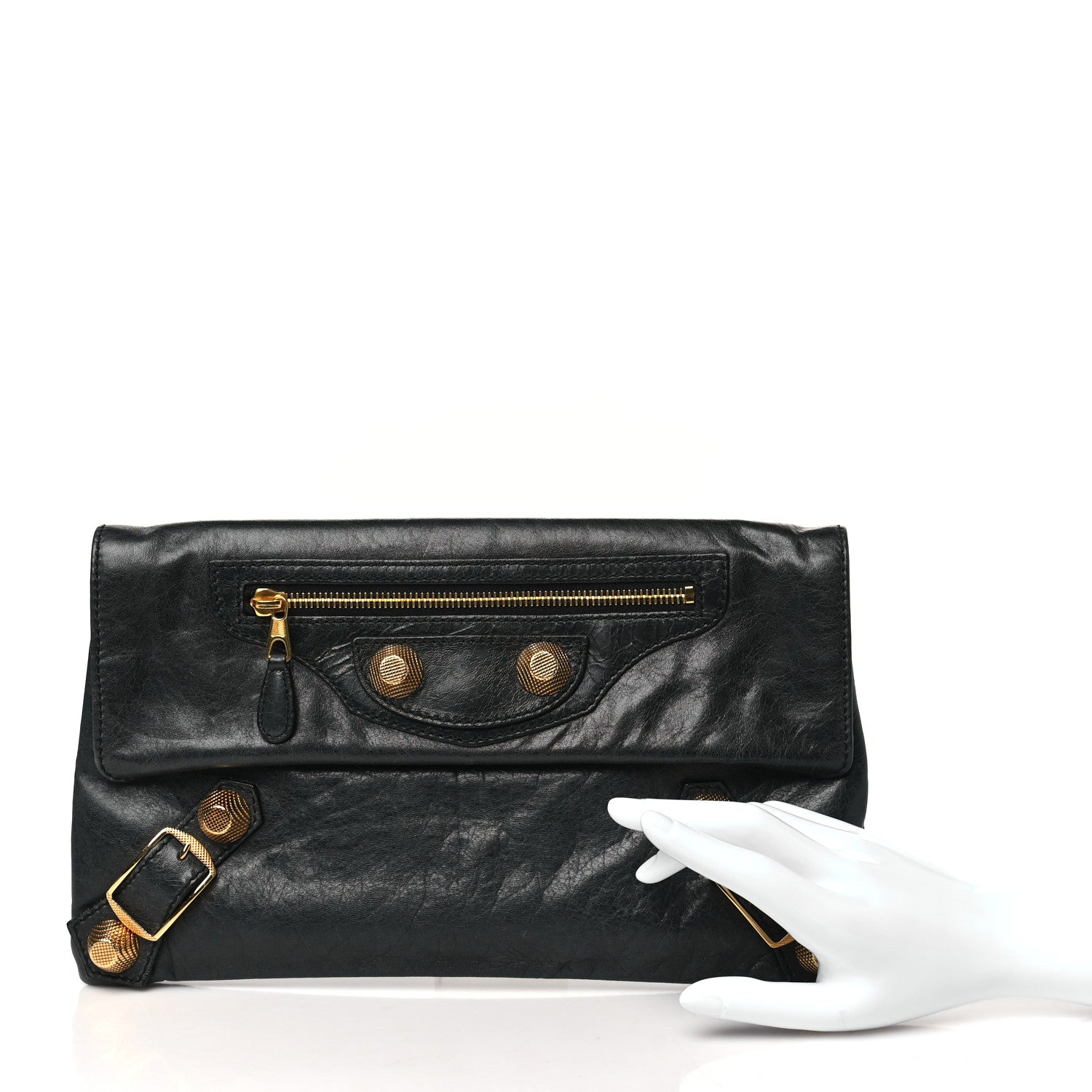 Balenciaga Agneau Giant 21 Gold Hardware Envelope Clutch  Anthracite 2 of 10