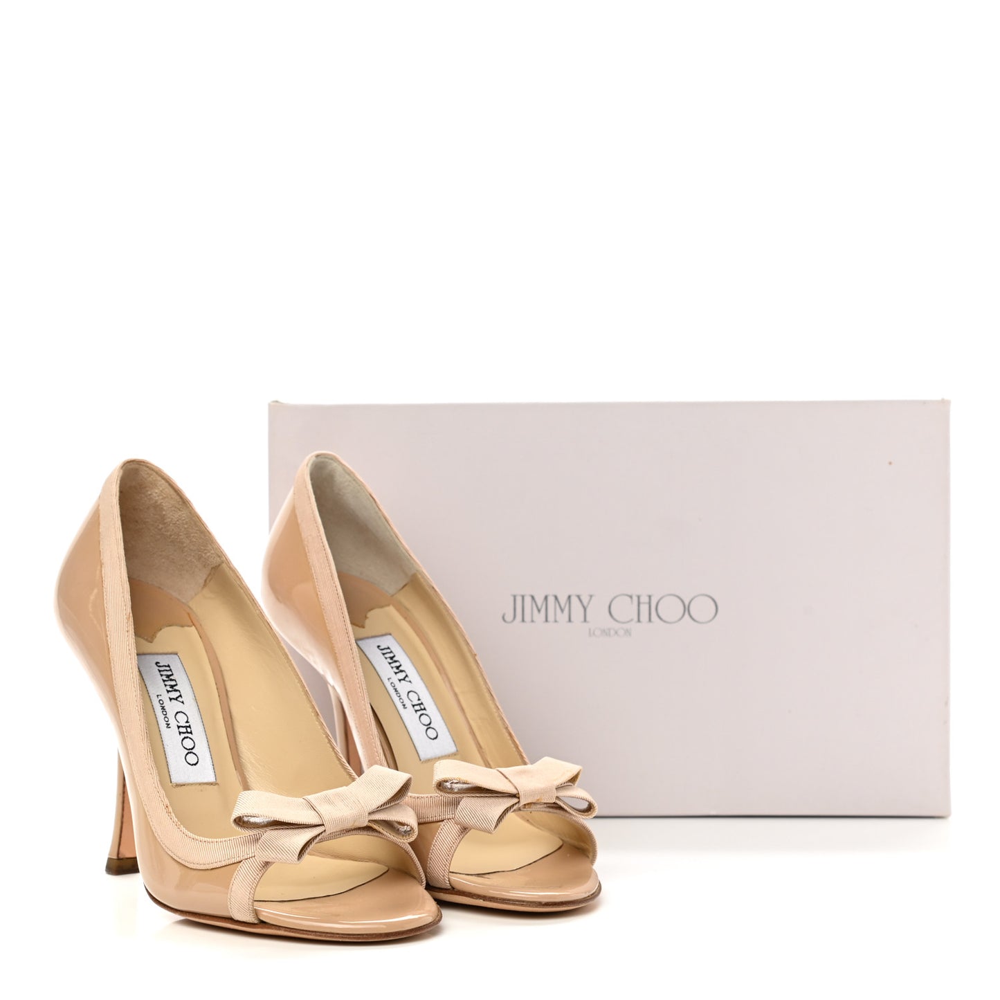 Patent Gross Grain Bow Peep Toe Pumps 36 Nude