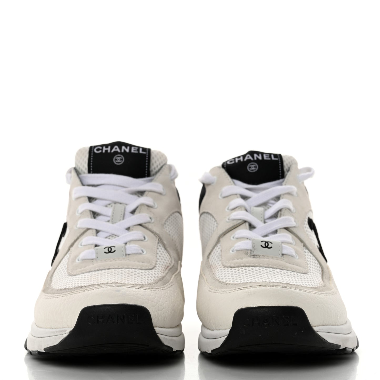 Mesh Suede Calfskin Grained Calfskin Womens CC Sneakers 40.5 White Black