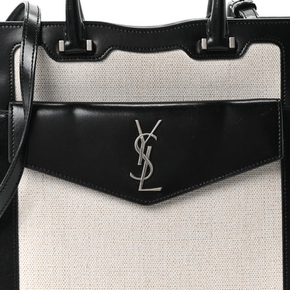Saint Laurent Canvas Calfskin Small Uptown Tote Black 7 of 9