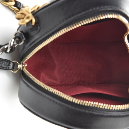 Chanel Shiny Goatskin Quilted 19 Round Clutch With Chain Black 5 of 11