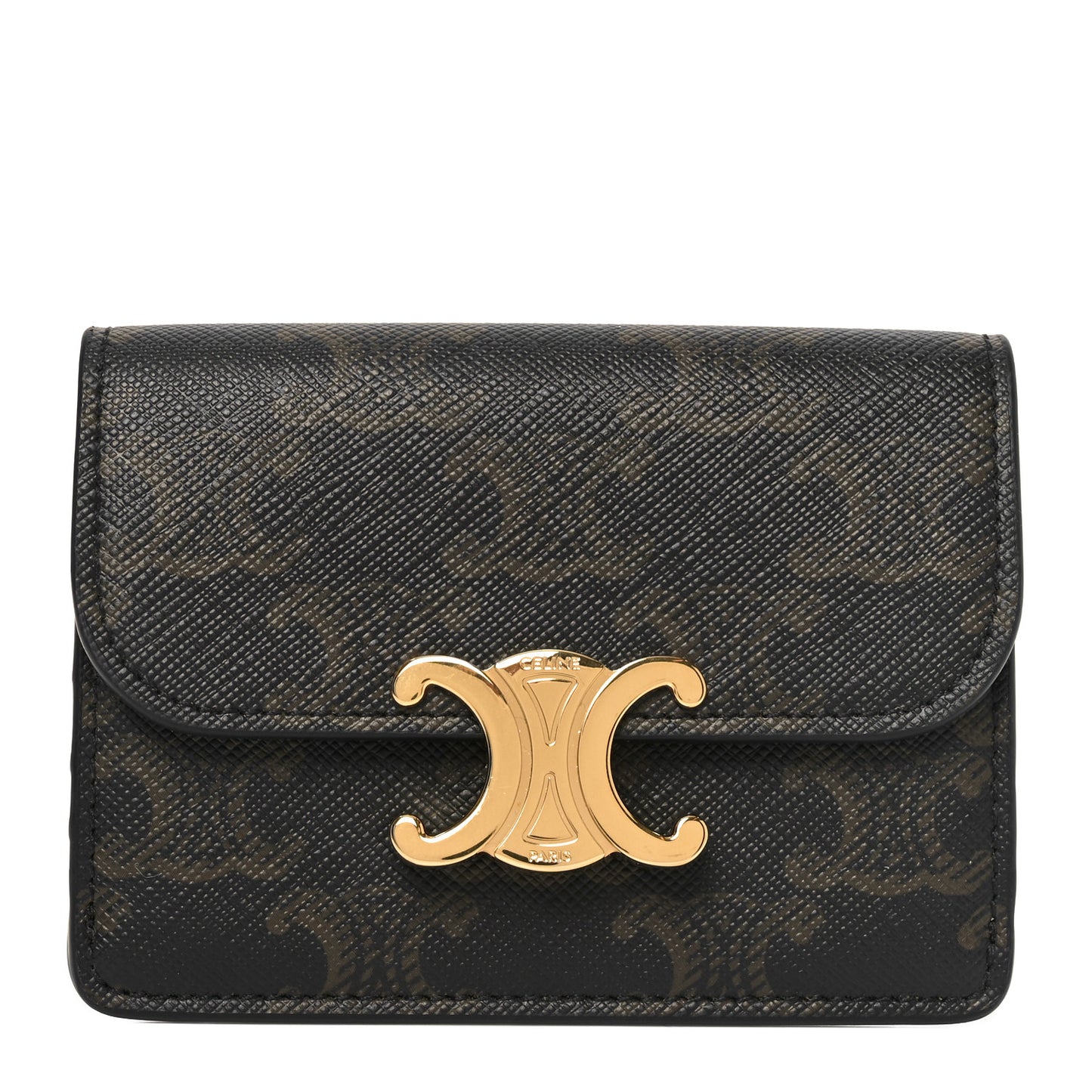 Triomphe Canvas Calfskin Flap Card Holder Tan