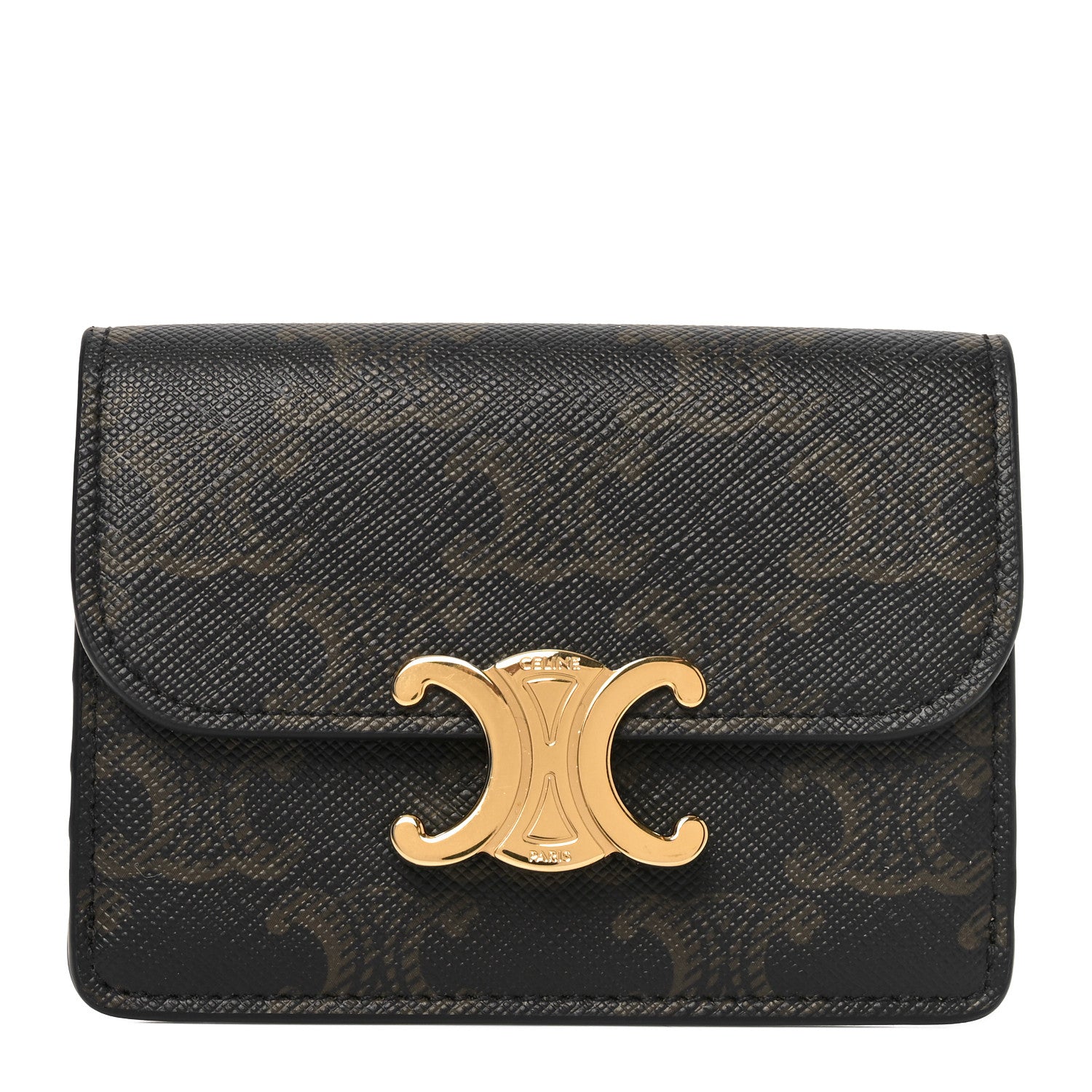 Celine Triomphe Canvas Calfskin Flap Card Holder Tan 1 of 8
