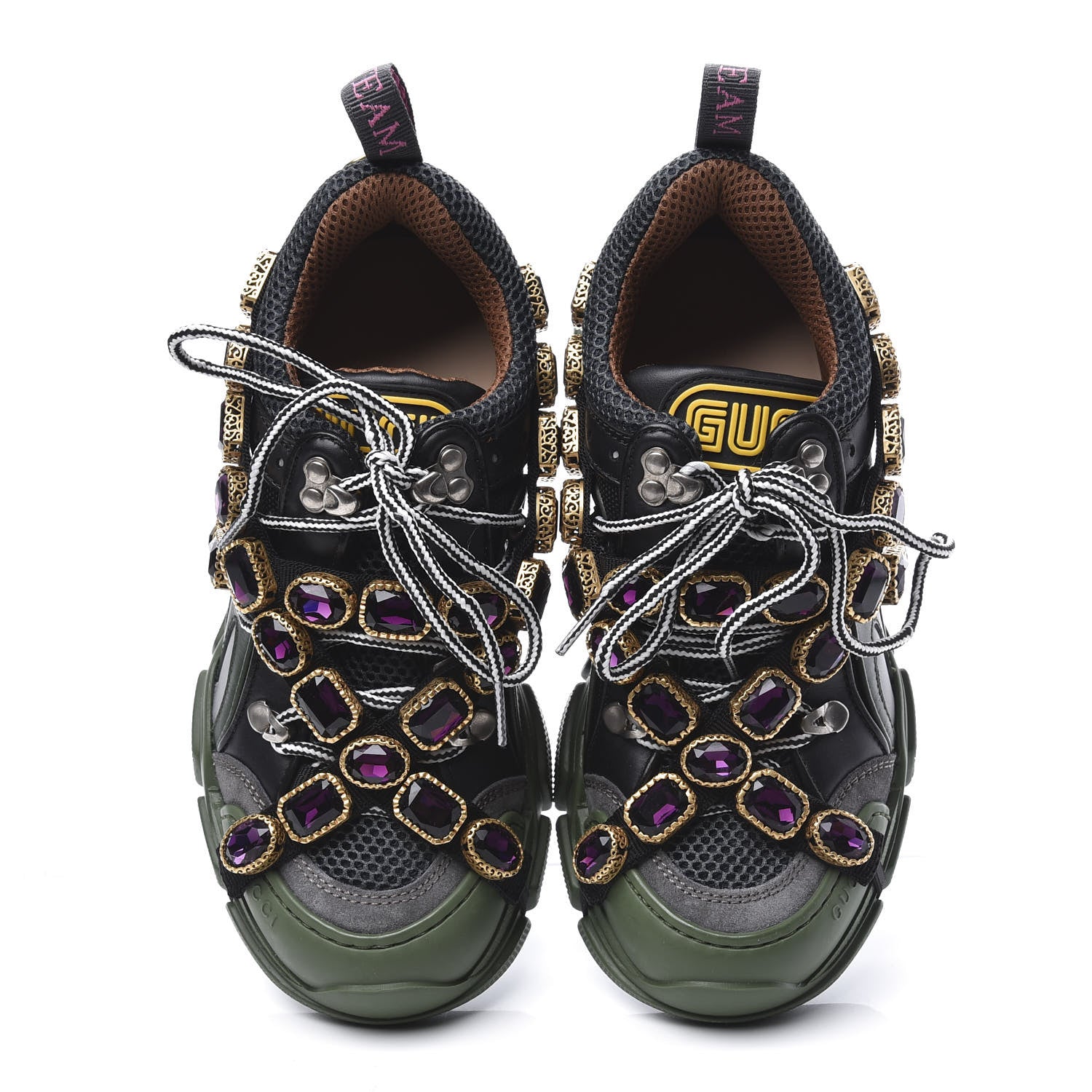 Gucci X SEGA Mesh Suede Calfskin Removable Crystals Flashtrek Sneakers 36.5 Loess Black Olive Green 6 of 10