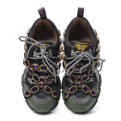 Gucci X SEGA Mesh Suede Calfskin Removable Crystals Flashtrek Sneakers 36.5 Loess Black Olive Green 6 of 10