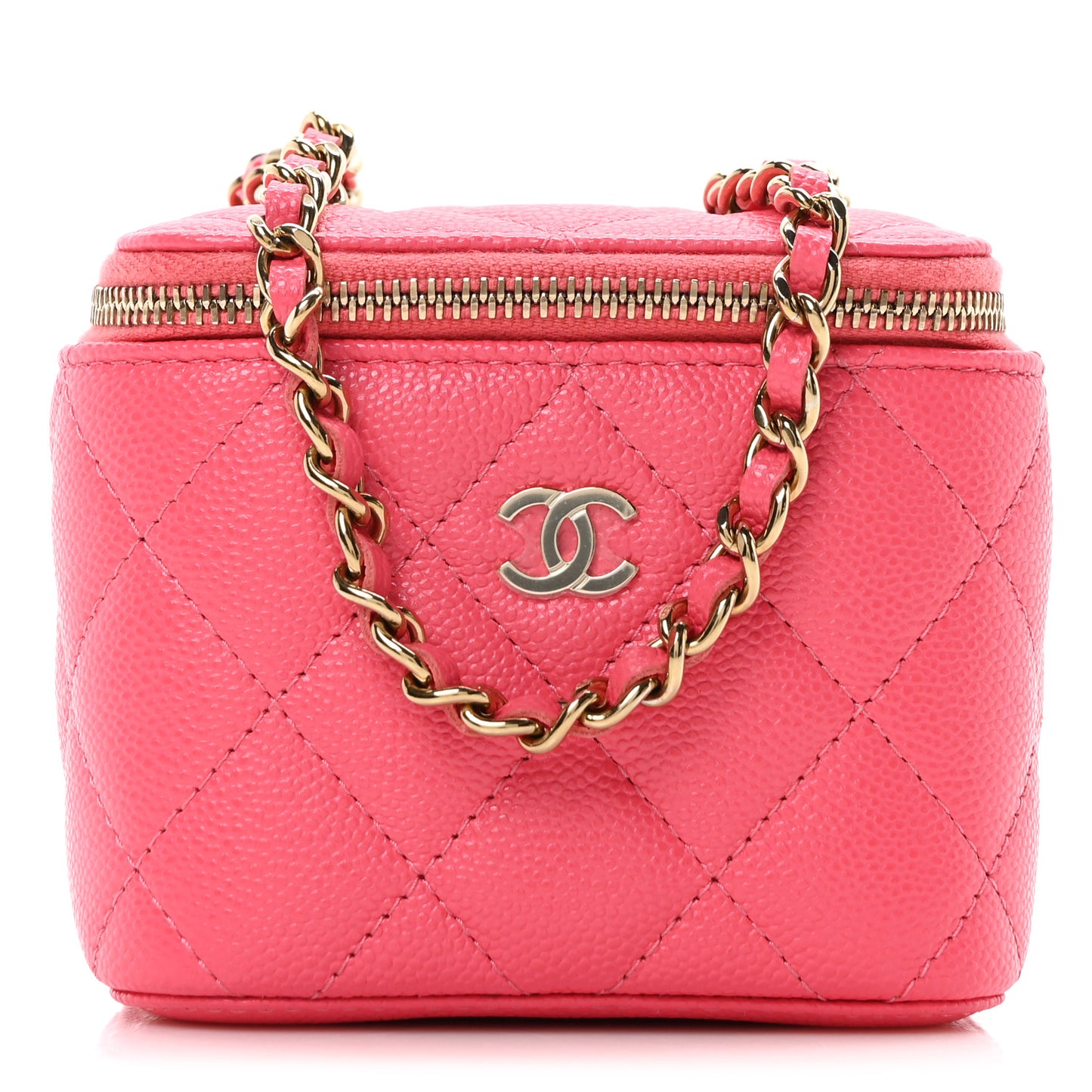 Caviar Quilted Mini Vanity Case With Chain Pink