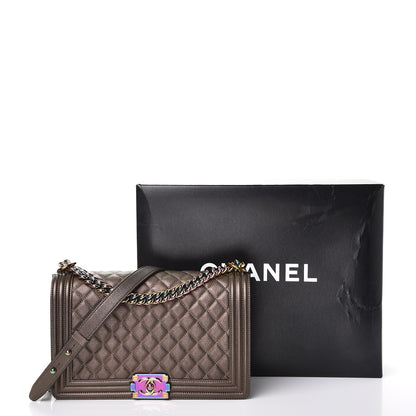 Chanel Iridescent Goatskin Quilted New Medium Boy Flap Dark Gold 10 of 10