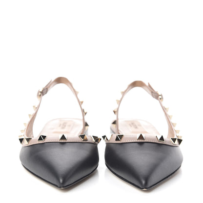 Valentino Garavani Nappa Rockstud Slingback Flats 37.5 Black Poudre 2 of 9