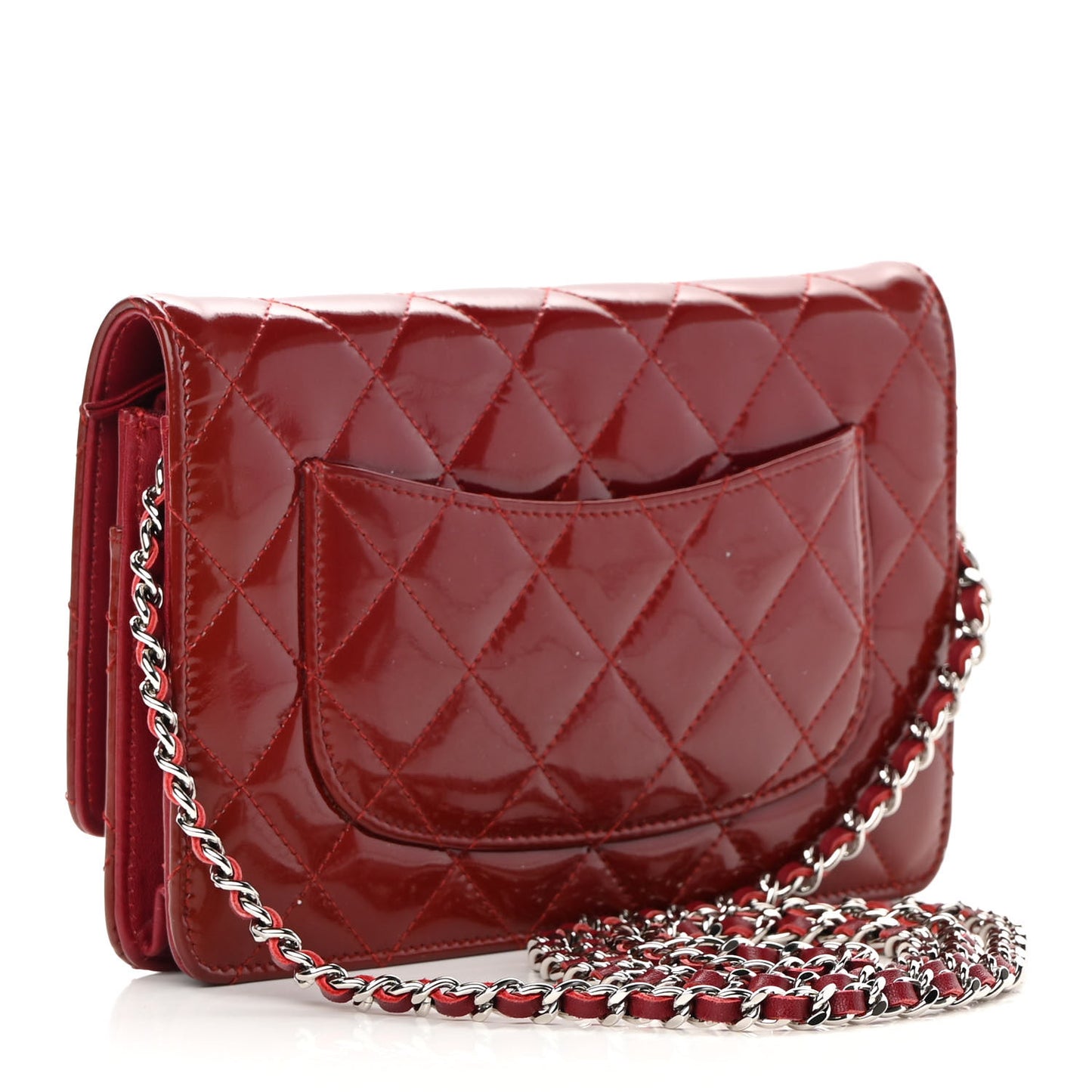 Patent Quilted Wallet On Chain WOC Red