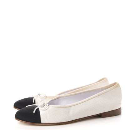 Chanel Fabric Glitter Grosgrain Cap Toe CC Ballerina Flats 41 White Black 3 of 13